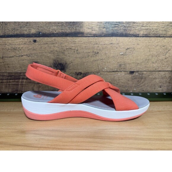 Clarks Cloudsteppers Sandals Womens 9.5 Arla Belle Wedge Slingback Orange Fabric - Picture 5 of 10